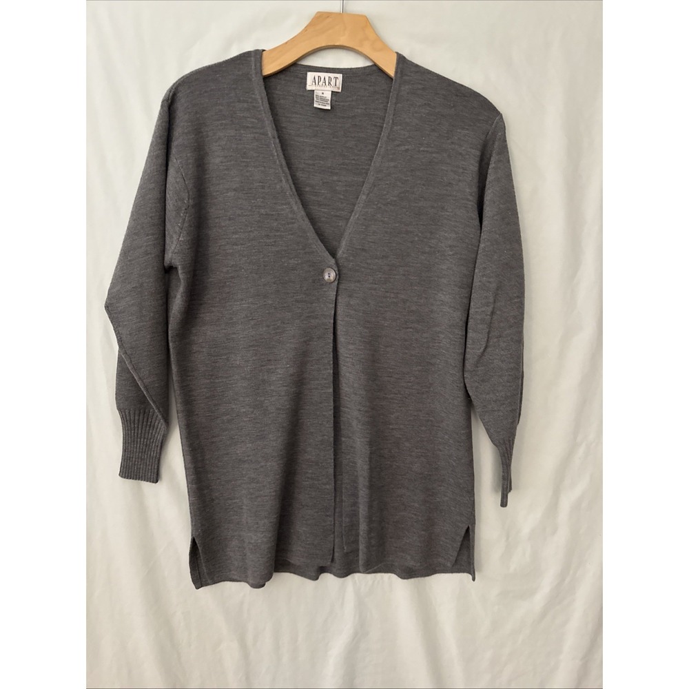 Womens Cardigan Duster Sweater Wool  Cashmere Blend Gray M Y2K‎ Cottage